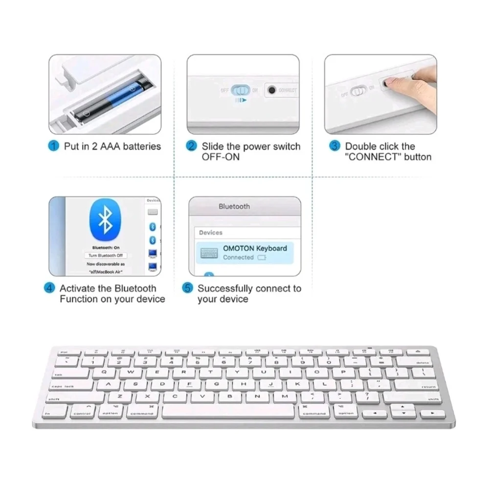 Omoton KB066 Bluetooth Wireless Keyboard for Android and iOS White—New
